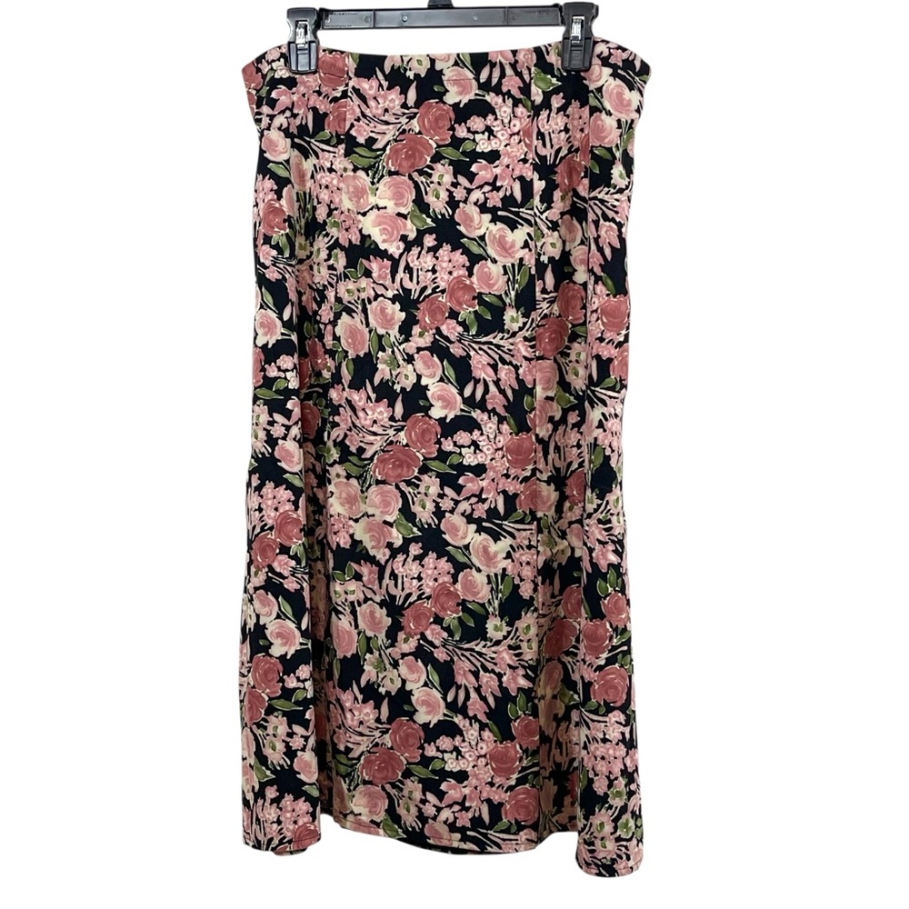 Cottagecore Maxi Skirt Black and Pink Floral Print